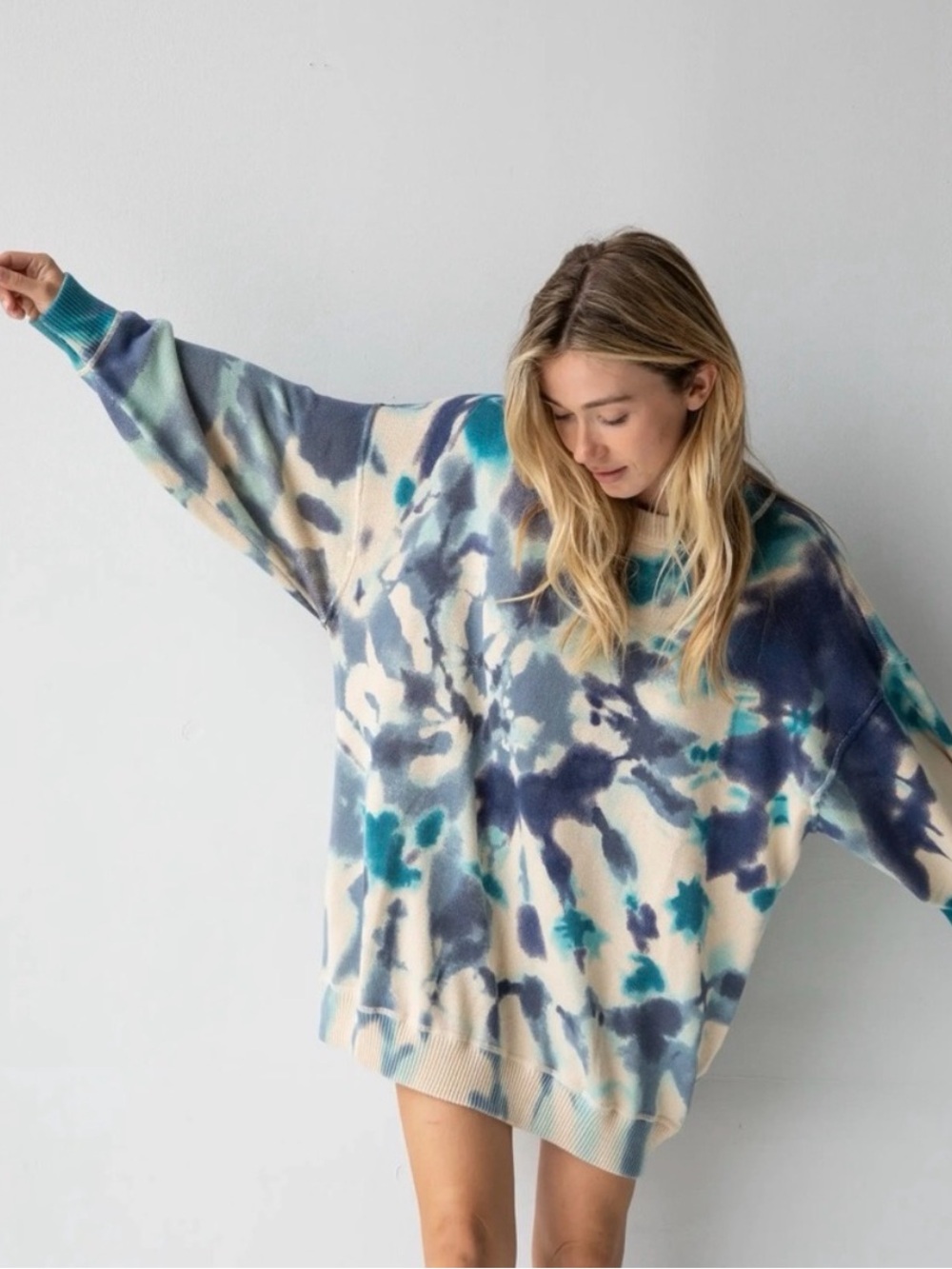 Natural Life Taylor Oversized Cotton Sweater Blue Cream Sz S/M